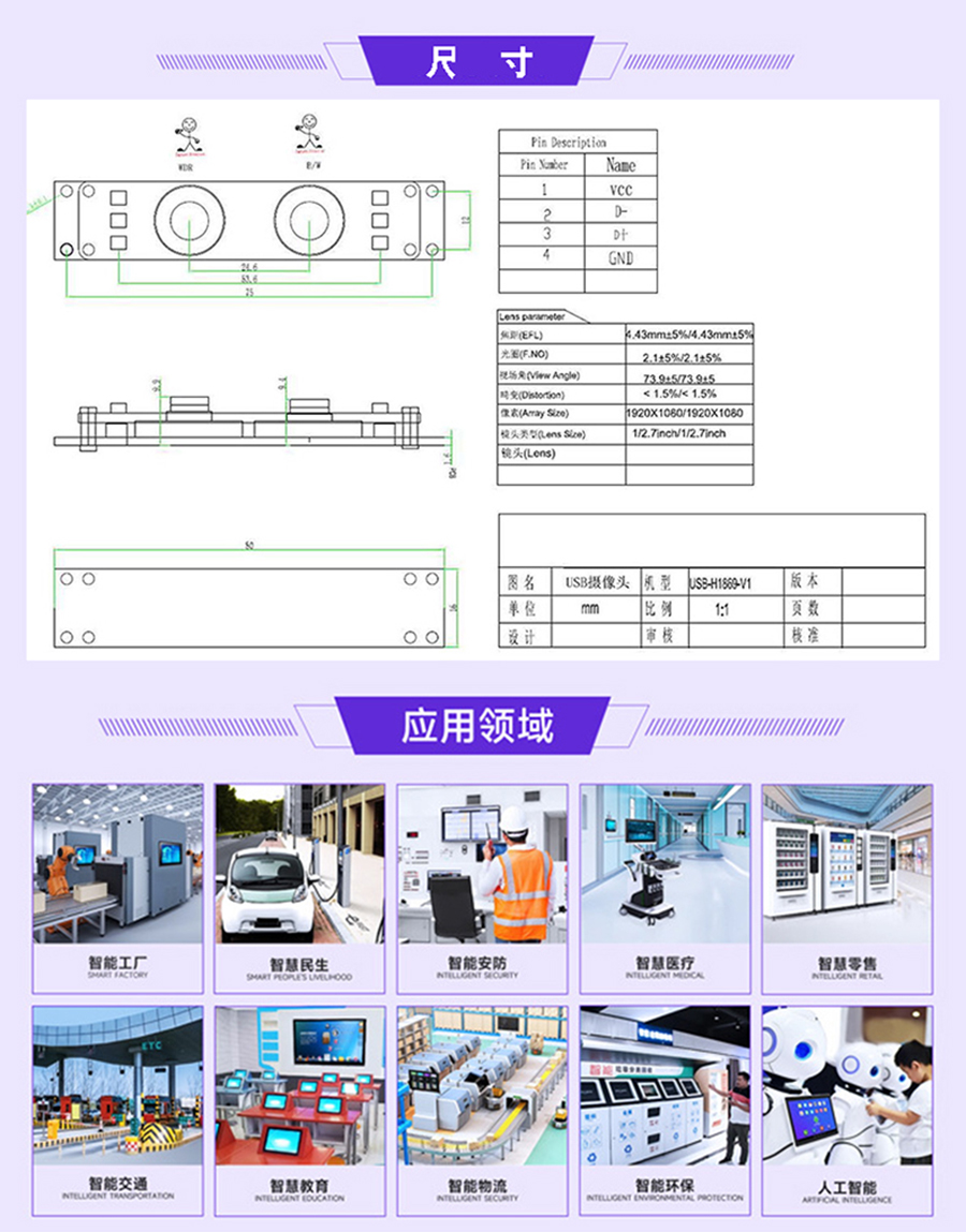 高清1080P雙目攝像頭模組廠家現貨供應按需定制加工免費提供人臉識別算法